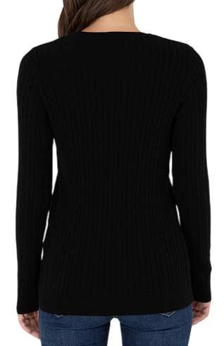 Пуловер с узором косичка приталенный женский / Черный / 54