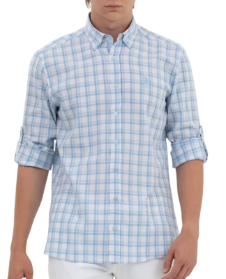 Рубашка в клетку мужская / Голубой / 48