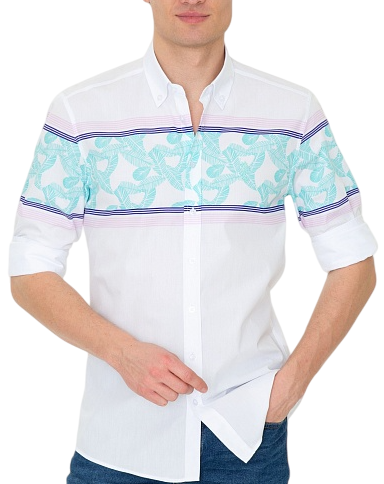 Рубашка с принтом приталенная мужская / Розовый / 48