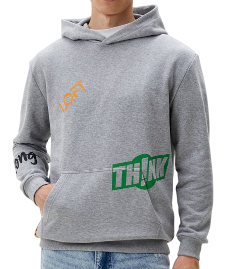 Худи с принтом мужское / Серый / 46