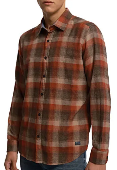 Рубашка в клетку мужская / Коричневый / 54