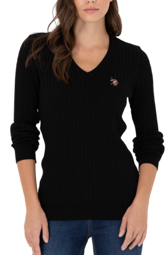 Фото Пуловер с узором косичка приталенный женский