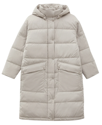 Утепленное пальто с капюшоном / Серый / 50