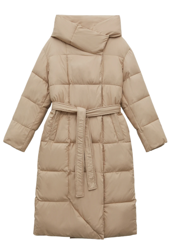 Фото Стеганое утепленное пальто с поясом