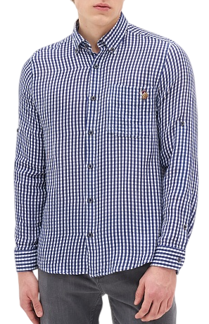 Рубашка в клетку мужская / Синий / 50