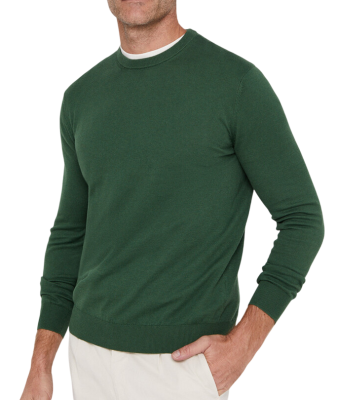 Джемпер мужской из хлопка и кашемира / Зеленый / 56