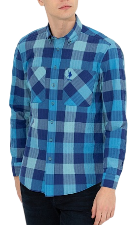 Рубашка в клетку мужская / Синий / 52