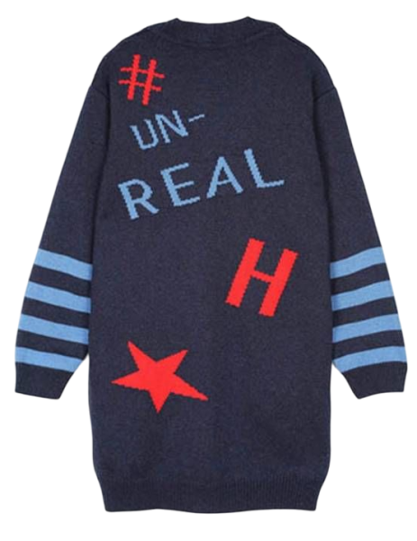 Кардиган с принтом для девочки / Синий / 158