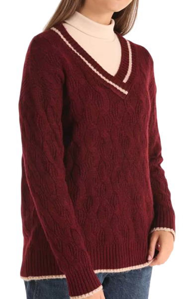 Джемпер фактурной вязки женский / Бордовый / 44