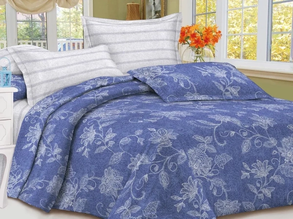 Комплект постельного белья, Евро / Синий / Евро