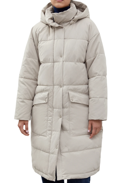 Утепленное пальто с капюшоном / Серый / 50
