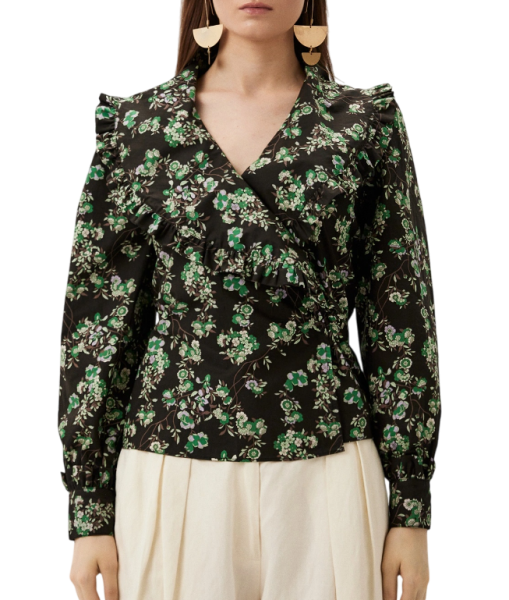 Блузка с цветочным принтом женская / Черный / 40