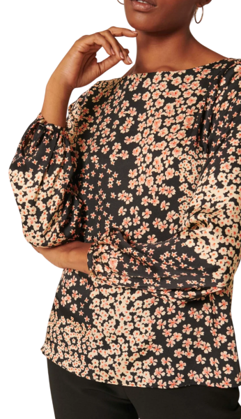 Блузка с цветочным принтом женская / Черный / 40