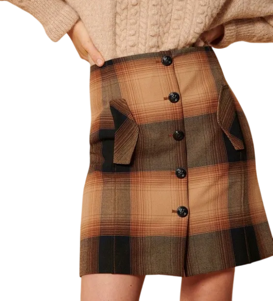 Юбка-мини в клетку женская / Бежевый / 40