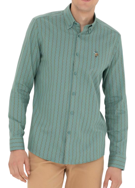 Рубашка хлопковая мужская / Бирюзовый / 48