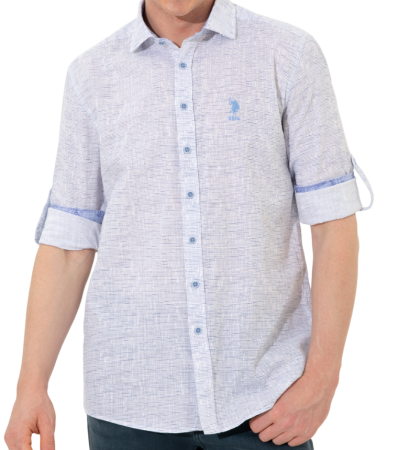 Рубашка хлопковая мужская / Синий / 44