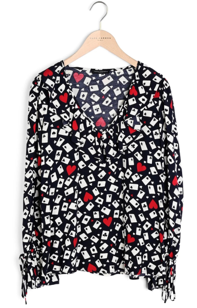 Блузка из вискозы с принтом женская / Черный / 40