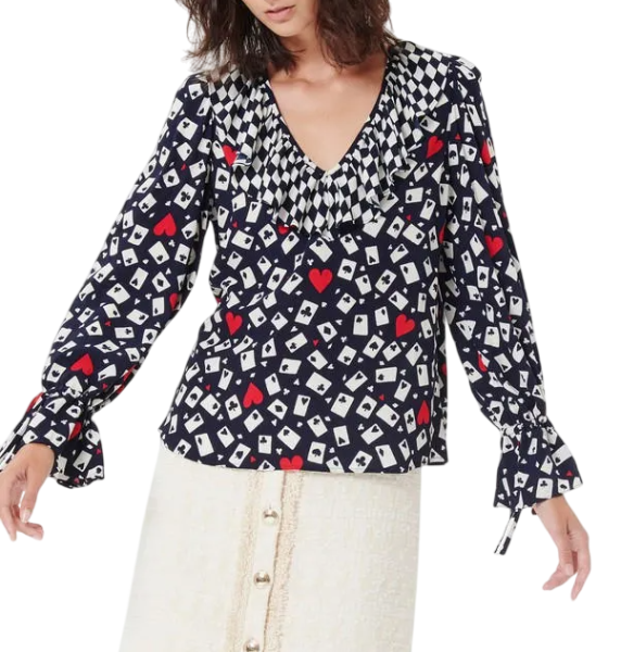 Блузка из вискозы с принтом женская / Черный / 40