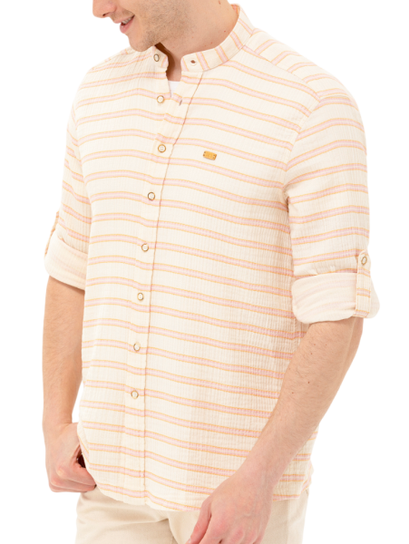 Рубашка в полоску мужская / Бежевый / 46
