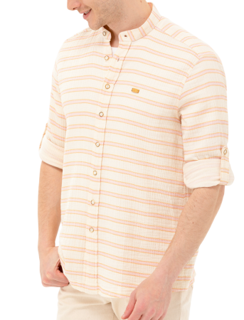 Рубашка в полоску мужская / Бежевый / 46