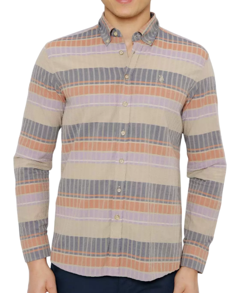 Рубашка в полоску мужская / Бежевый / 44