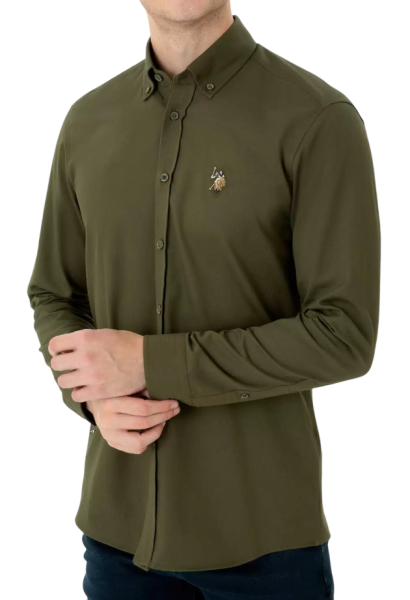 Рубашка хлопковая мужская / Хаки / 42