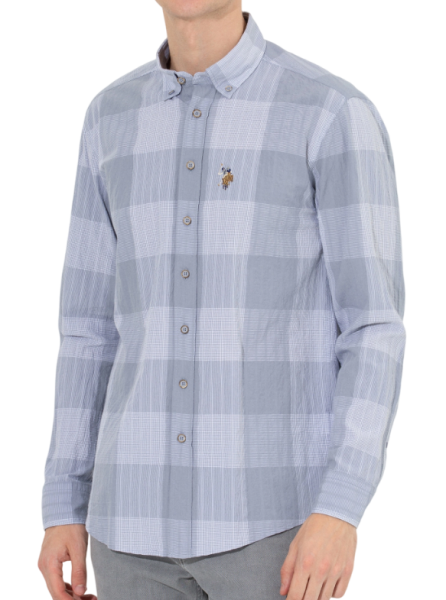 Рубашка в клетку мужская / Серый / 50