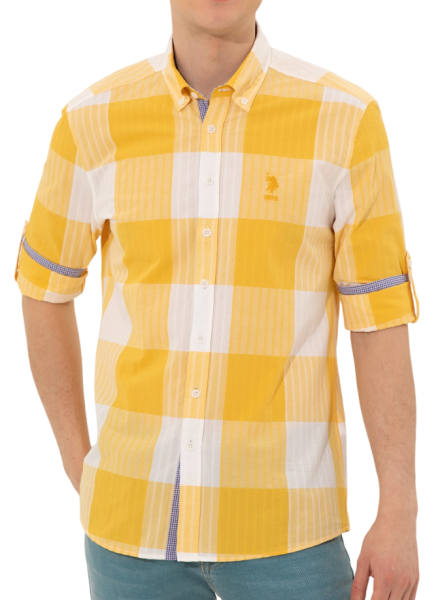 Рубашка в клетку мужская / Желтый / 44