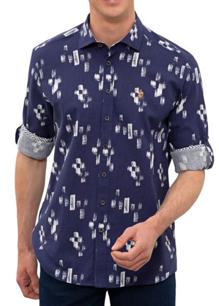 Рубашка с принтом мужская / Тёмно-синий / 44
