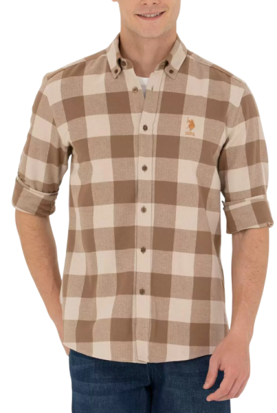 Рубашка с принтом мужская / Бежевый / 46