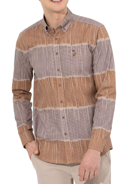 Рубашка с принтом мужская / Бежевый / 50