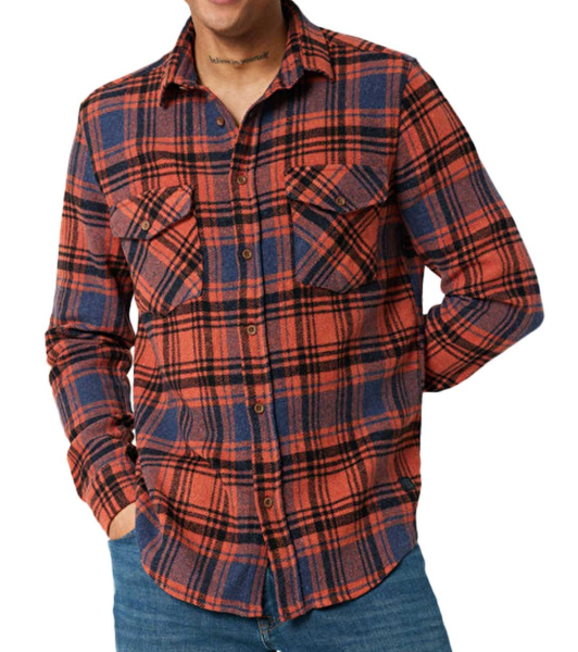 Рубашка в клетку мужская / Оранжевый / 46