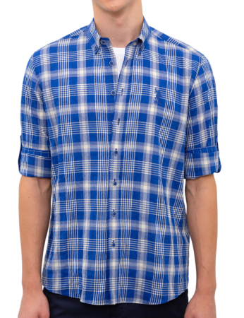 Рубашка в клетку мужская / Синий / 46