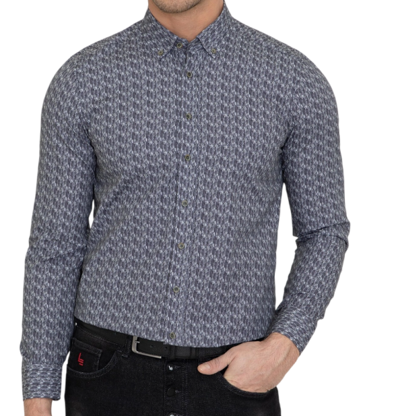 Рубашка хлопковая мужская / Зеленый / 46