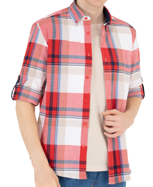 Рубашка хлопковая мужская / Красный / 46