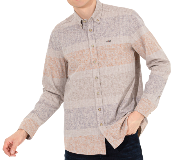 Рубашка в полоску мужская / Бежевый / 44