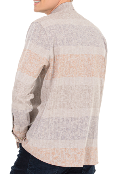 Рубашка в полоску мужская / Бежевый / 44