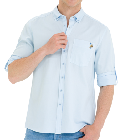 Рубашка хлопковая мужская / Голубой / 44