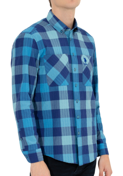 Рубашка хлопковая мужская / Голубой / 46