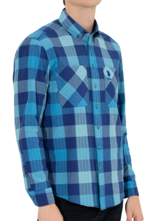 Рубашка хлопковая мужская / Голубой / 46