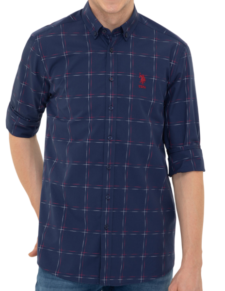 Рубашка хлопковая мужская / Тёмно-синий / 46