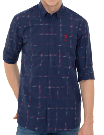 Рубашка хлопковая мужская / Тёмно-синий / 46