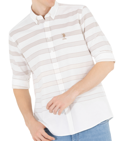 Рубашка в полоску мужская / Бежевый / 46