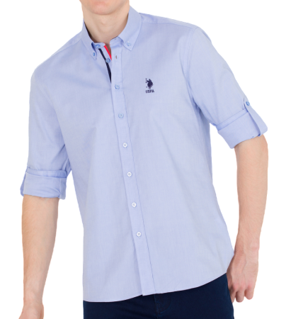 Рубашка хлопковая мужская / Голубой / 46