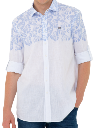Рубашка с принтом мужская / Голубой / 42