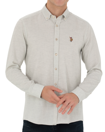 Рубашка хлопковая мужская / Бежевый / 44