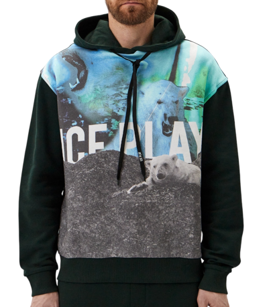 Худи с принтом мужское / Тёмно-зелёный / 48