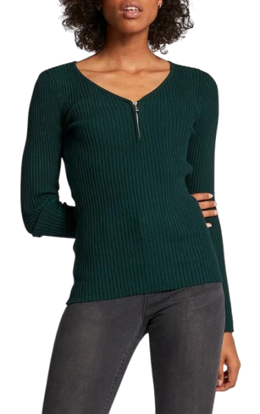 Пуловер в рубчик женский / Зеленый / 40