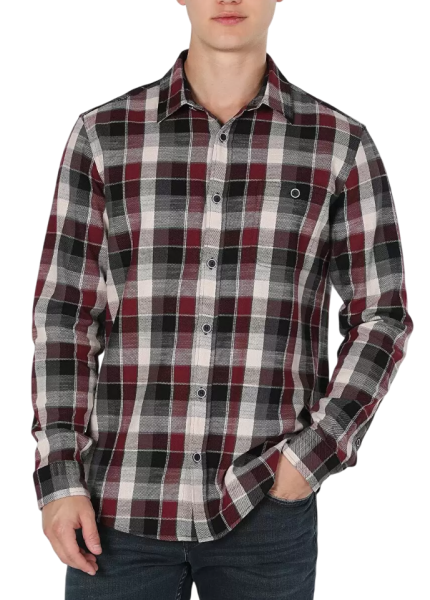 Рубашка в клетку мужская / Бордовый / 46