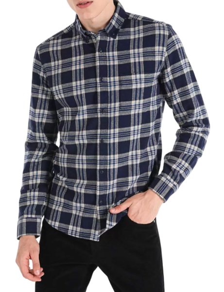 Рубашка в клетку мужская / Синий / 48